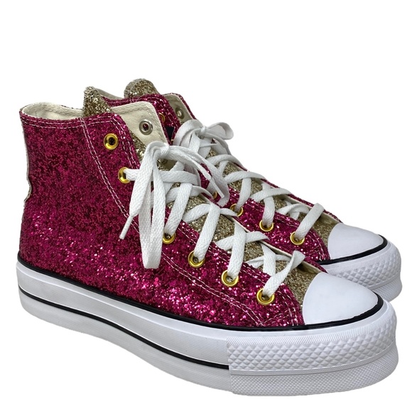 Converse Ctas Lift Shoe Platform For Women Glitter Red Beige Custom 570626C-WPGW - Picture 2 of 10